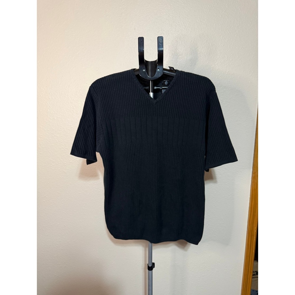 Brandini le collezioni Black Ribbed V-Neck Short Sleeve Knit Sweater XXL Tall
